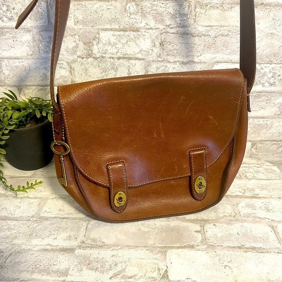 Fossil Brown‎ Genuine Leather Large Austin Messenger Bag Vintage - Picture 1 of 7